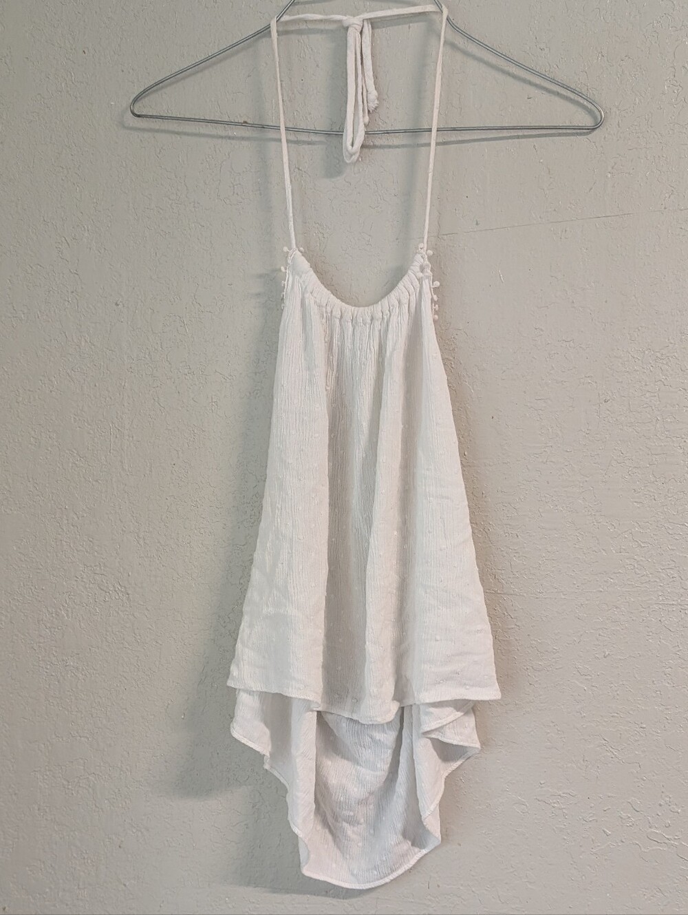 Backless Halter Tank Top L Fringe Polka Dots Festival Boho Fairy Cottage Cropped